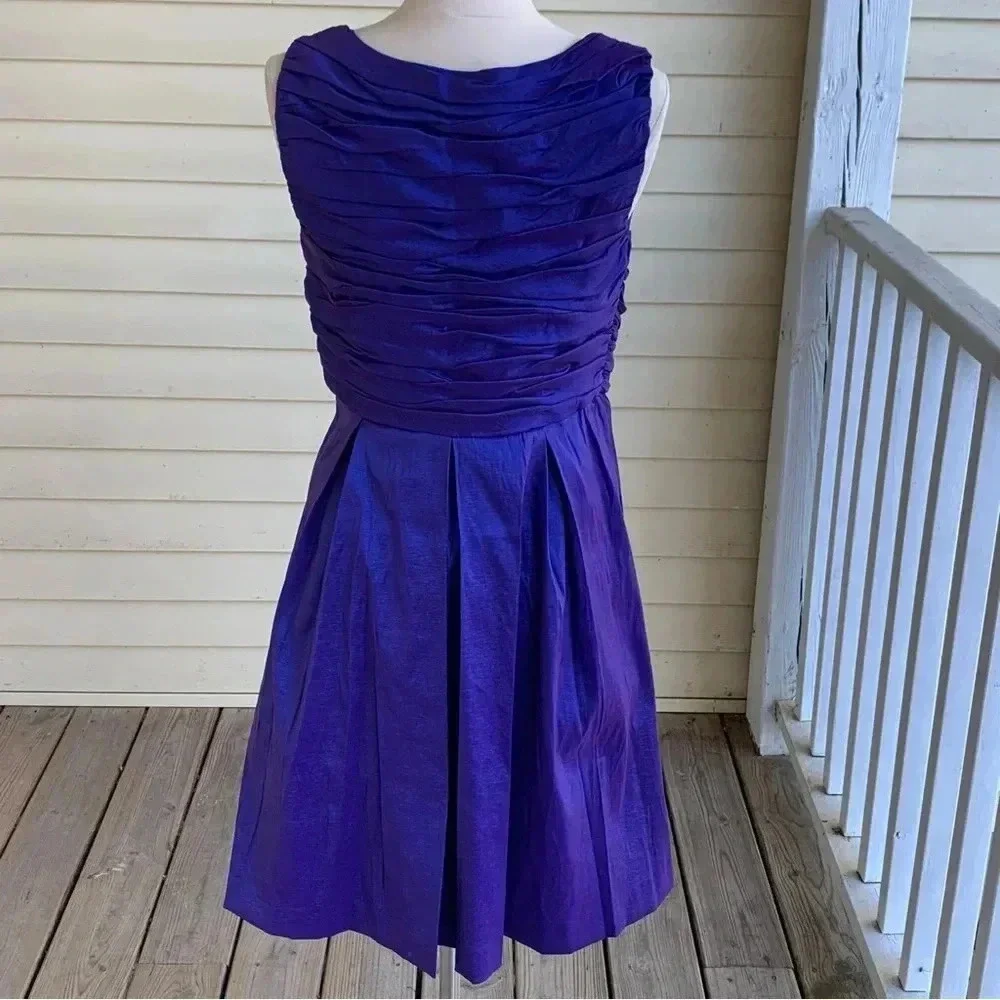 Calvin Klein Taffeta Cocktail Party Dress 12 Iridescent Blue & Purple Night